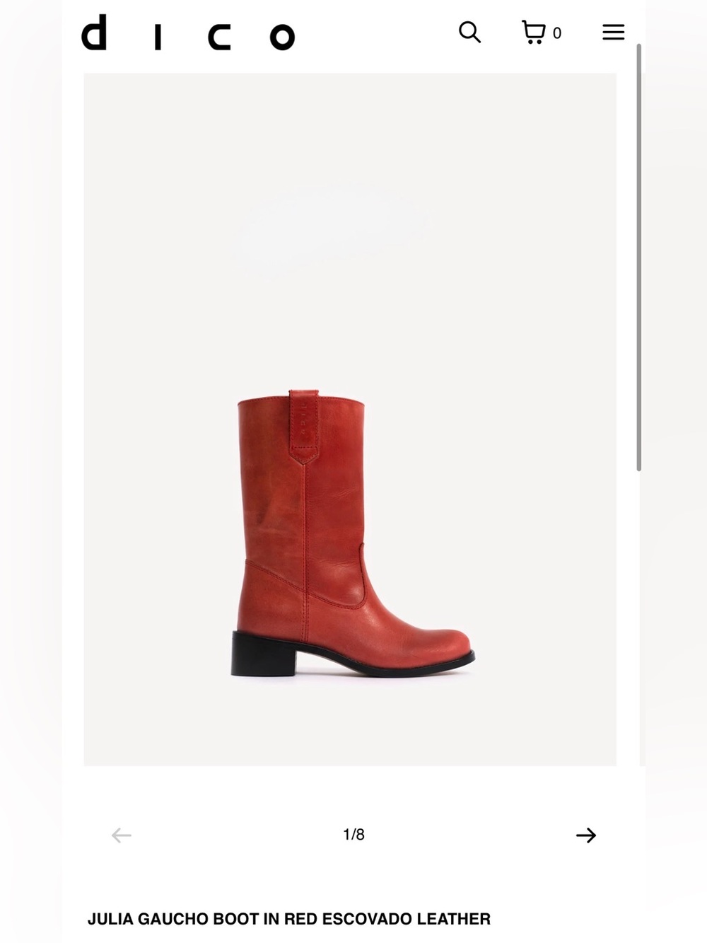 Dico Julia Gaucho Boot in Red Escovado Leather